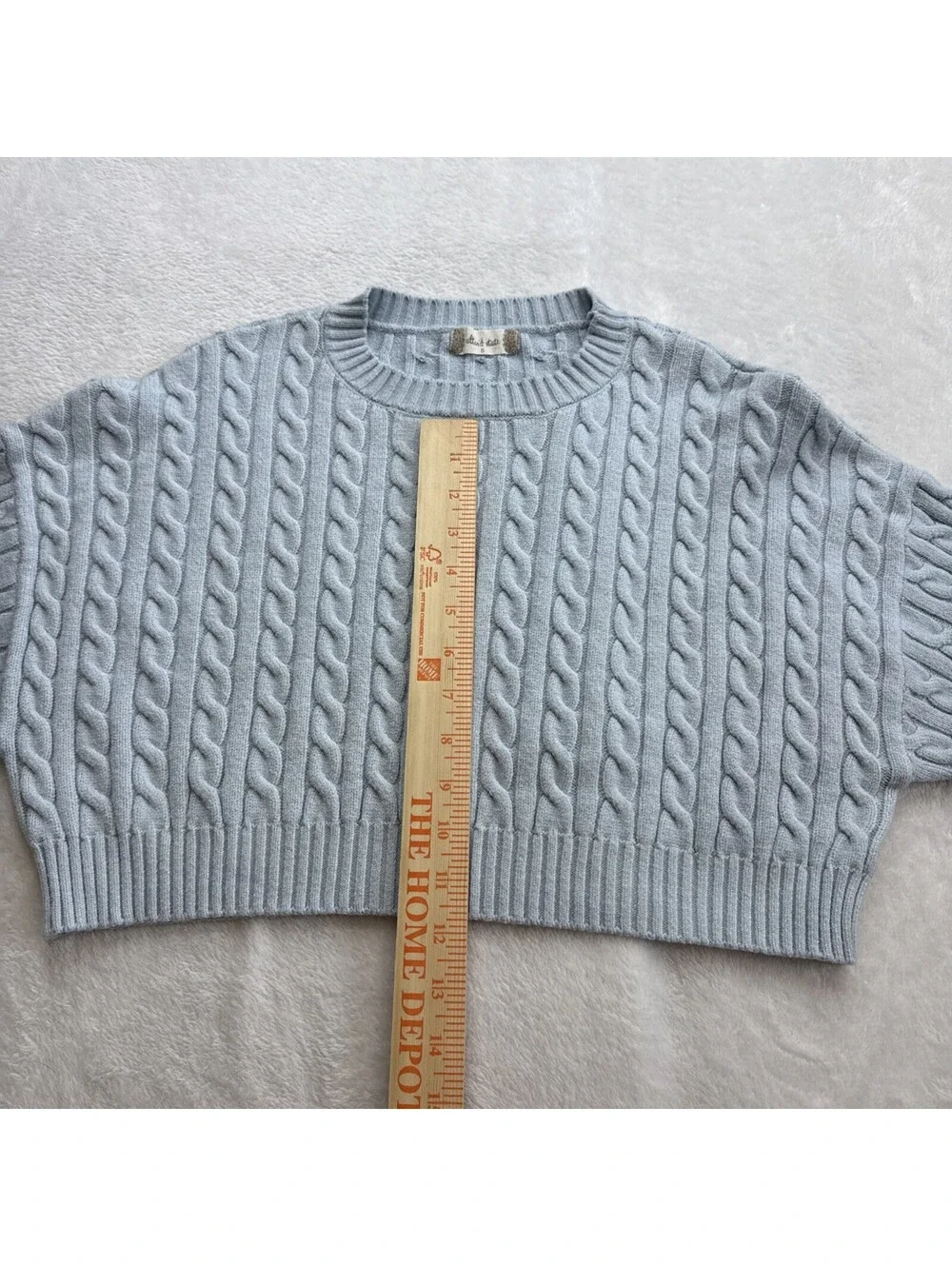 Alter'd States Women's Light Blue Cable Knit Cropped Soft Sweater Small (2460)